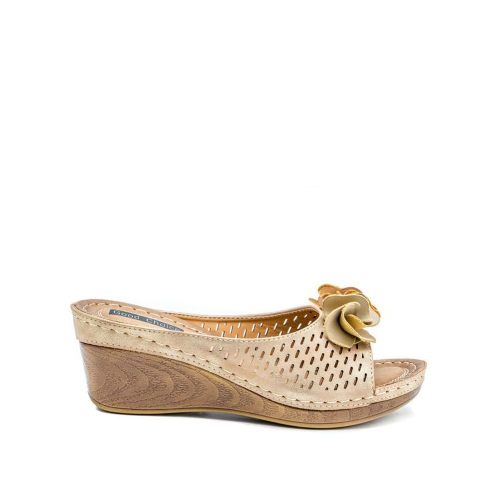 GOOD CHOICE Womens Gold 1/2" Platform Flower Juliet Wedge Slip On Sandals 9.5